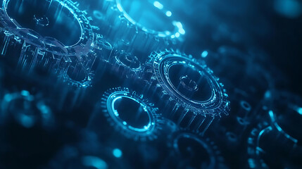 Poster - Abstract blue background with arrows pointing in different directions, symbolizing technology and digital innovation