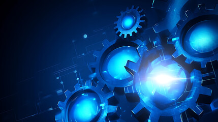 Aufkleber - Abstract blue gear high-tech background with technology, digital and data elements Digital future tech banner template