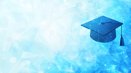 Aufkleber - Abstract low poly style, modern digital technology background with graduation cap and network connection dots on a blue color