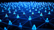 © CreativeCreations - Blue glowing background with social network connections, online community and digital communication concept grid of connections in a dark blue color