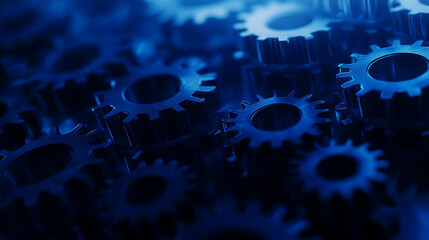 Aufkleber - Blue gear faded outline on digital background with binary code and abstract tech elements for technology or machine concept