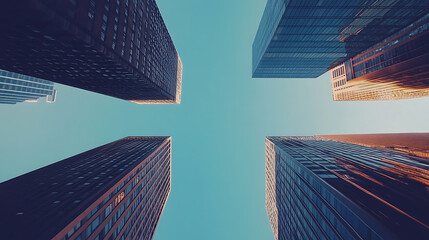 Aufkleber - Modern skyscrapers connected digitally, representing the integration of technology in real estate business models and building management systems