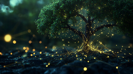 Aufkleber - A conceptual image illustrating the interconnectedness of global networks, emphasizing the importance of nurturing and protecting the environment for future generations