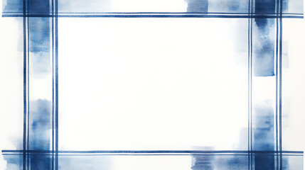 Poster - A white background with a blue watercolor plaid patterned frame, with a simple and minimalistic design