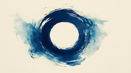 Poster - Abstract watercolor brush strokes in blue and white, forming an elegant circular design