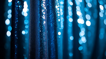 Wall Mural - blue curtains embellished with sequins create a sparkling, glittery background, perfect for holiday 