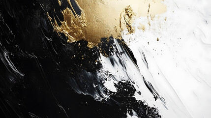 Poster - Art modern oil and acrylic smear blot canvas painting wall, Abstract texture gold, bronze, black and white color stain brushstroke texture background