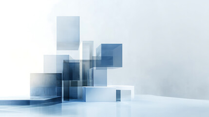 Aufkleber - A white background with blue and gray geometric shapes, representing the digital transformation of construction marketing for web design