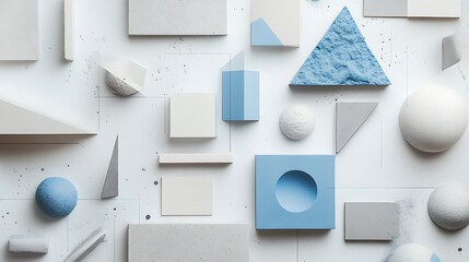 Aufkleber - A white background with blue and gray geometric shapes, representing the digital transformation of construction marketing for web design