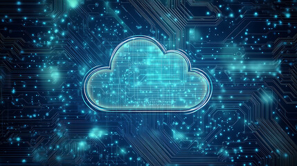 Aufkleber - An illustration of secure cloud computing concept, featuring a cloud symbol over a stylized chip, representing the safety and encryption in cloud storage services