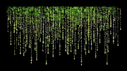 Fototapete - Crisp green binary code falling down on a black background