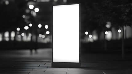 Poster - Blank white roll up banner mockup in blurred public space background advertising display stand 3d illustration