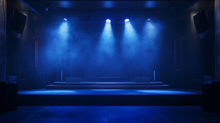 Sticker - Empty nightclub stage with spotlights and dark blue background 3d rendering