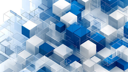 Fototapete - Graphic of isometric tech background, blue and grey on white background
