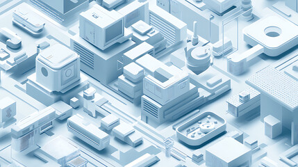 Poster - Graphic of isometric tech background, blue and grey on white background