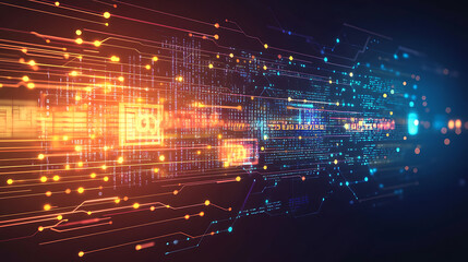Glowing abstract technology code on dark screen big data and iot concept futuristic digital background illustration