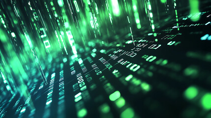 Poster - Green binary code falling down on a black background
