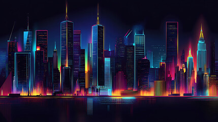 Poster - Neon metropolis futuristic night city panorama