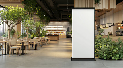 Aufkleber - Rollup poster stand mockup in shopping mall restaurant blank banner display design