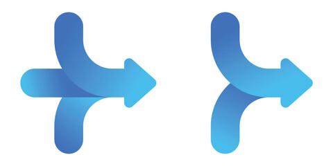 Canvas Print - two and three arrows merging gradient icon. clipart image isolated on white background.