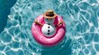 © JuliaDorian - Inflatable Snowman Toy with Straw Hat in Sparkling Blue Swimming Pool, Summer Christmas
