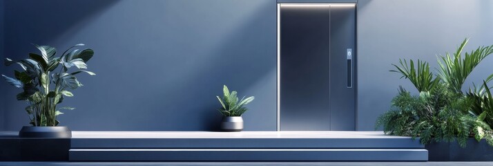 Poster - The entrance showcases a sleek design with smart security features like cameras, sensors, and a fingerprint scanner for safety. Generative AI