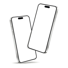 Wall Mural - two floating silver smart phone with blank screen