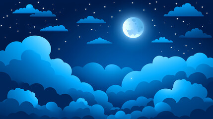 Wall Mural - serene moonlit night sky with soft clouds illuminated by bright silver light. generative ai. celesti