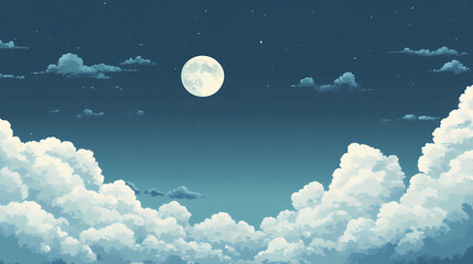 Wall Mural - serene moonlit night sky with soft clouds illuminated by bright silver light. generative ai. celesti