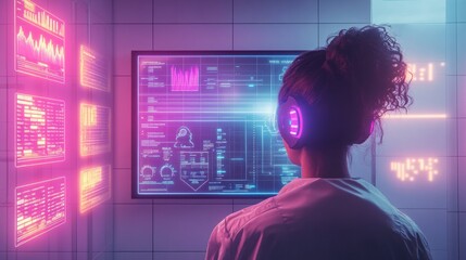 Aufkleber - A person engages with an interactive mirror that analyzes hair health and provides AI-driven recommendations in a sleek, modern environment. Generative AI