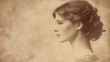 © Thiago - A vintage portrait capturing the elegant profile of a woman, showcasing her beauty and timeless charm in soft sepia tones. Vintage Sepia Portrait. Illustration