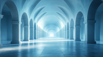 Wall Mural - Serene architectural corridor with soft lighting.