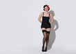 © New Africa - Pin-up woman in black underwear on light background