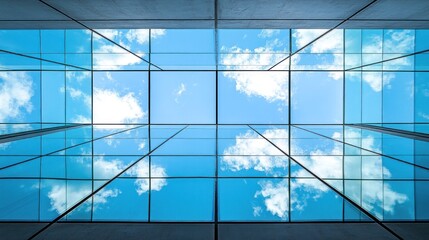 Wall Mural - Skylight view from below, reflecting blue sky and clouds.