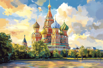 Wall Mural - Artistic illustration of moscow's saint basil's cathedral.