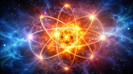 blazing atomic structure on space background for atomic science, energy, and physics topics , atomic