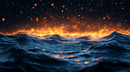 Wall Mural - mesmerizing view of ocean waves gently rolling under a starry night sky, with a dreamy blurred backg