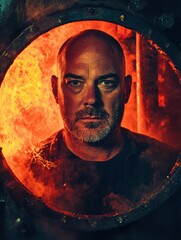Leinwandbilder - In a manufacturing facility, a furnace releases intense flames and molten steel while workers manage the heat and metal production process. Generative AI