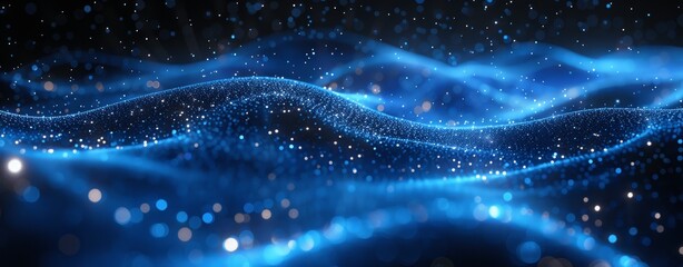 Aufkleber - Futuristic Digital Waves with Blue Glowing Particles on Dark Background