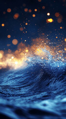 Wall Mural - mesmerizing view of ocean waves gently rolling under a starry night sky, with a dreamy blurred backg