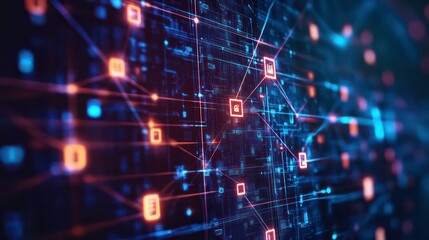 Wall Mural - abstract digital network background with glowing lines and nodes.