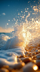 Wall Mural - mesmerizing view of ocean waves gently rolling under a starry night sky, with a dreamy blurred backg