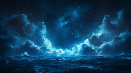 Wall Mural - mesmerizing view of ocean waves gently rolling under a starry night sky, with a dreamy blurred backg