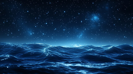 Wall Mural - mesmerizing view of ocean waves gently rolling under a starry night sky, with a dreamy blurred backg
