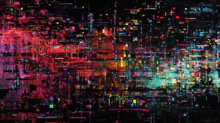 Wall Mural - abstract digital glitch art with vibrant colors on a black background.