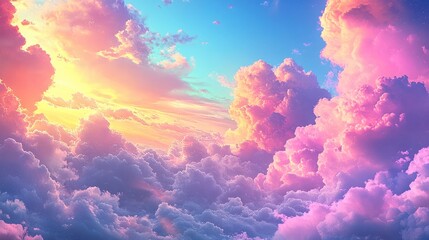 Wall Mural - vibrant sunset sky with pastel clouds.