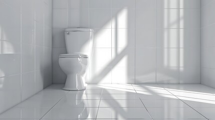 Canvas Print - A minimalist bathroom featuring a white toilet in a tiled space with natural light casting shadows.