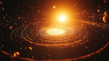 Wall Mural - Captivating Space Scene with Celestial Bodies, Glowing Sun, and Vibrant Cosmic Swirl Capturing the Essence of the Universe in a Stunning Digital Artwork