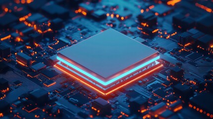 Wall Mural - concept cpu microchip for ai and data network. close-up view of modern chip gpu card with circuit bl