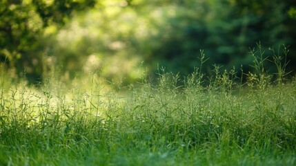 Leinwandbilder - The sun shines brightly over a vibrant green meadow filled with tall grasses and healthy soybean plants swaying gently in the breeze. Generative AI